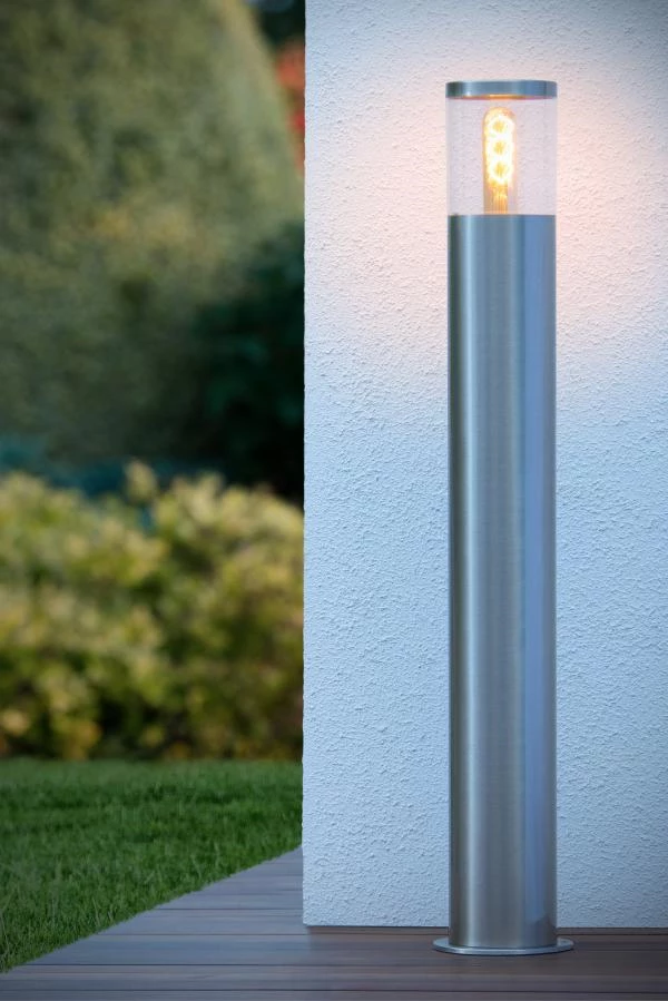 Lucide FEDOR - Bollard light - 1xE27 - IP44 - Satin Chrome - ambiance 2